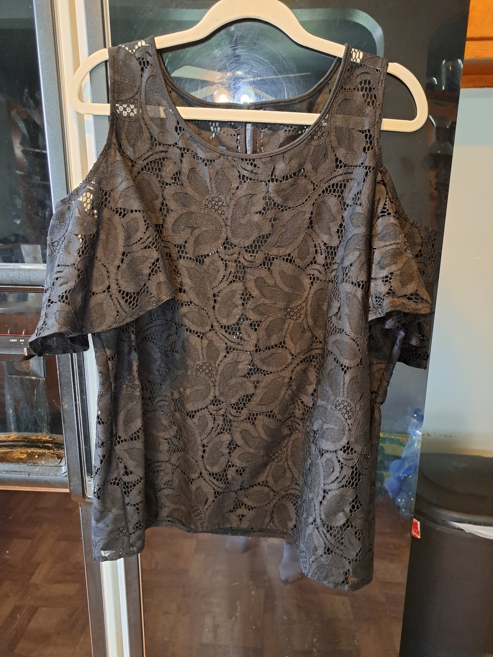 Worthington Black Floral Lace Cold-Shoulder Blouse